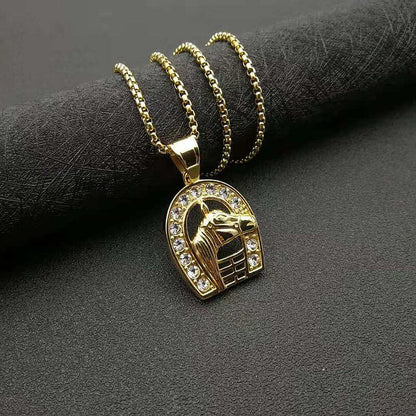 Hiphop Jewelry Titanium Steel Gold-plated Zircon Horse Head Pendant