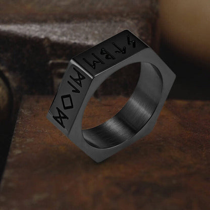 Hexagon Viking Runes Stainless Steel Ring