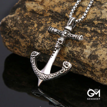 Titanium Steel Boat Anchor Skeleton Necklace