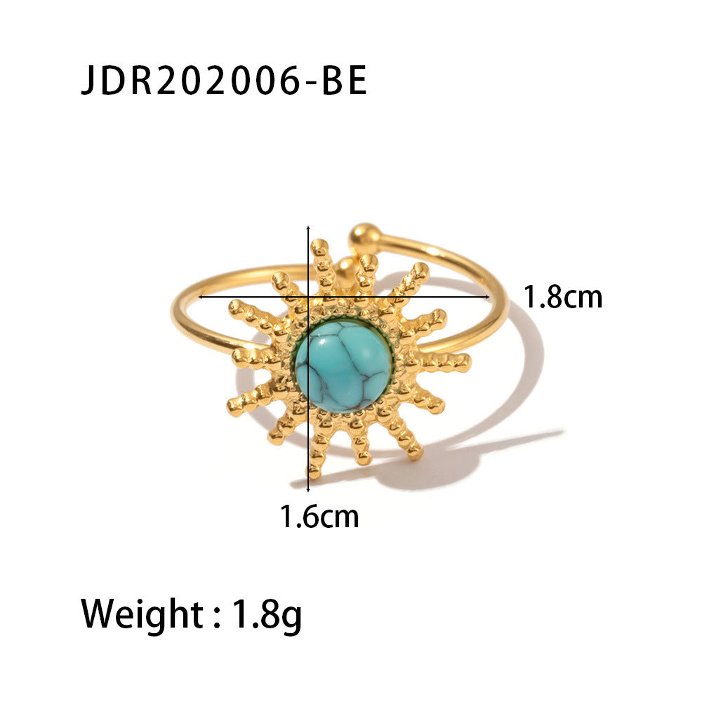 French Vintage Natural Stone Sun Shape Ring