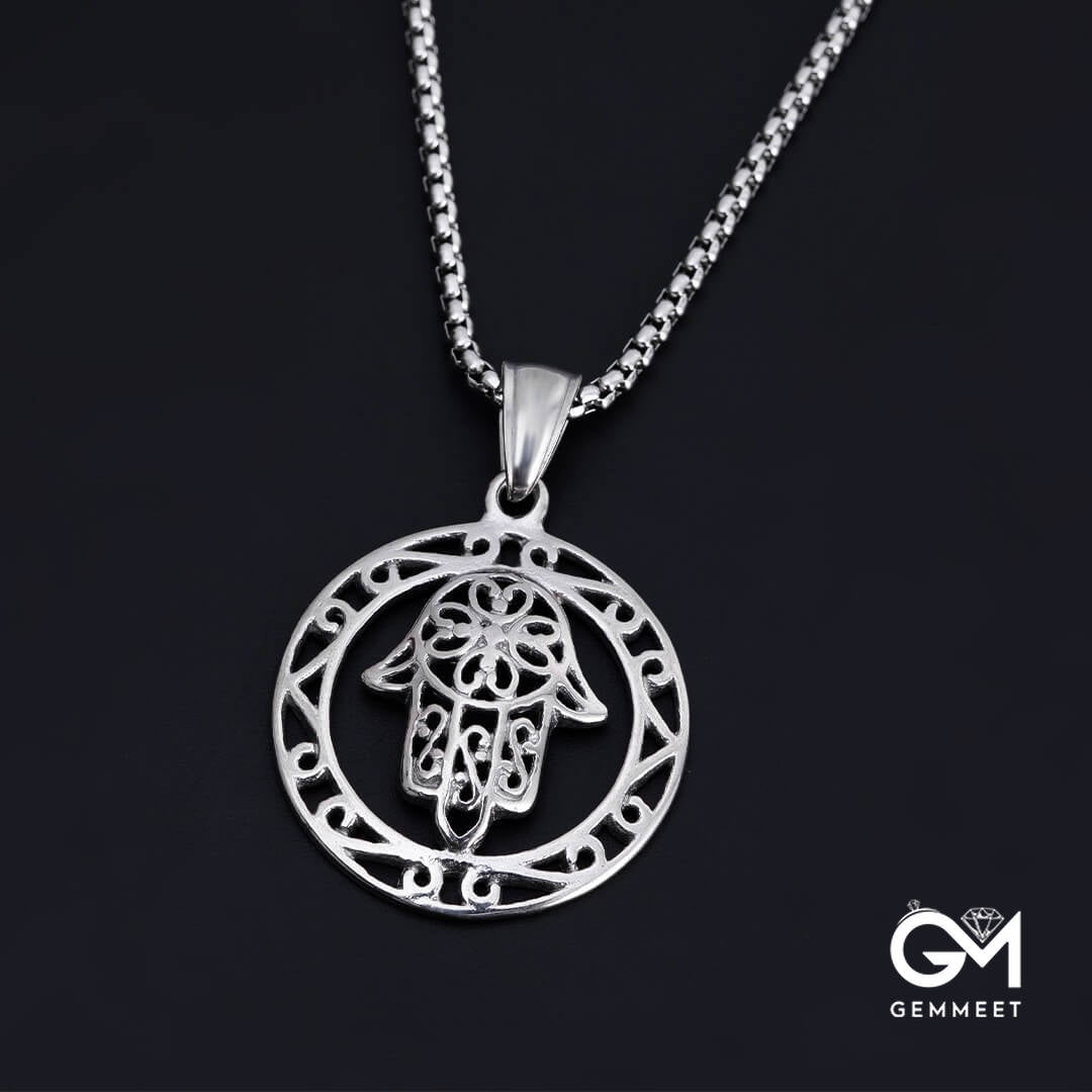 Stainless Steel Hollowed Out Hand of God Necklace