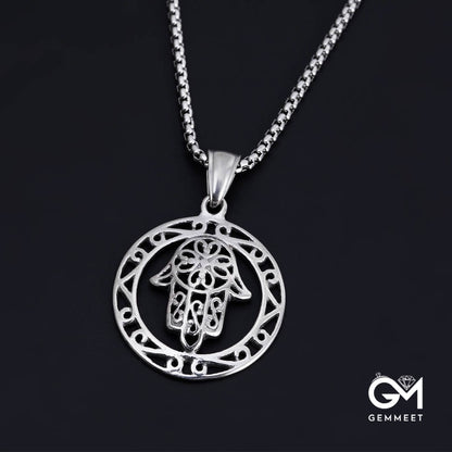 Stainless Steel Hollowed Out Hand of God Necklace