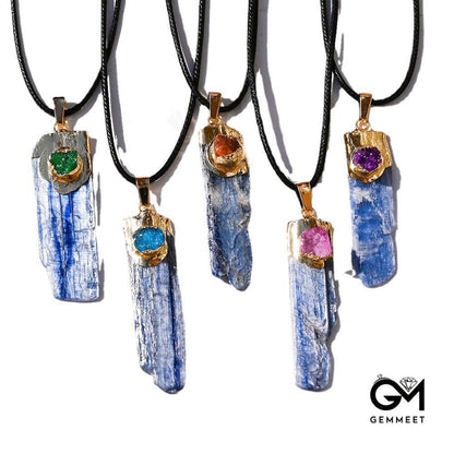 Cyanite Set with Amethyst Pendant Necklace