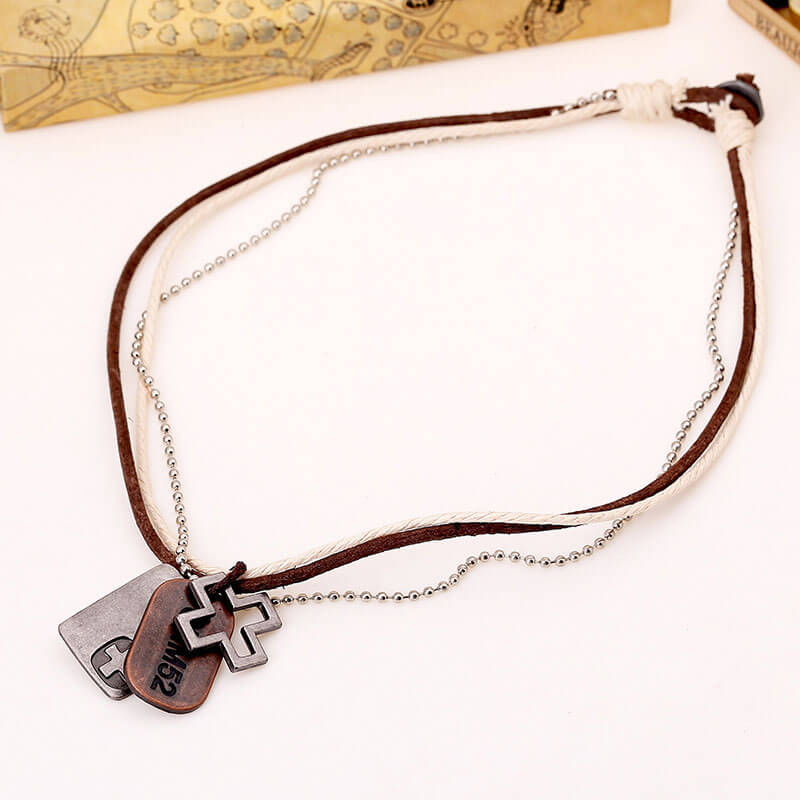 Vintage Cross Leather Necklace Simple Multilayer Necklace