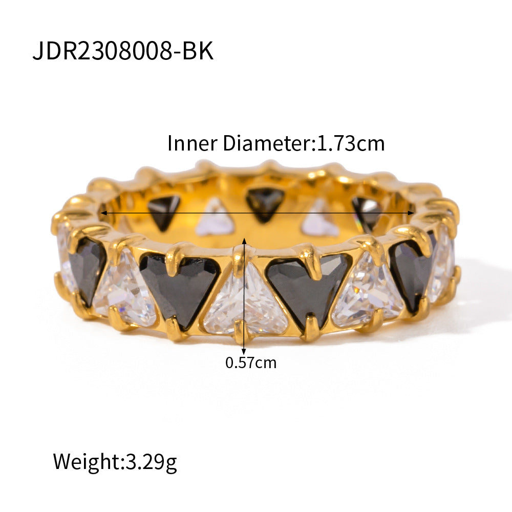 Gold Stainless Steel Triangle Zircon Ring