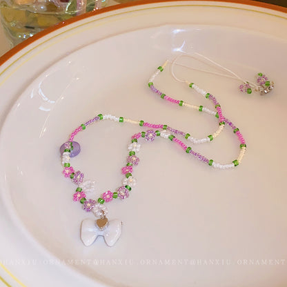 Beaded Sweet Bow Pendant Necklace