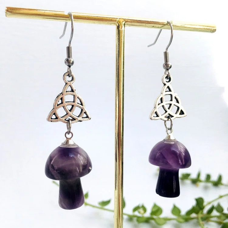 Natural Crystal Stone Cute Mushroom Shape Earrings