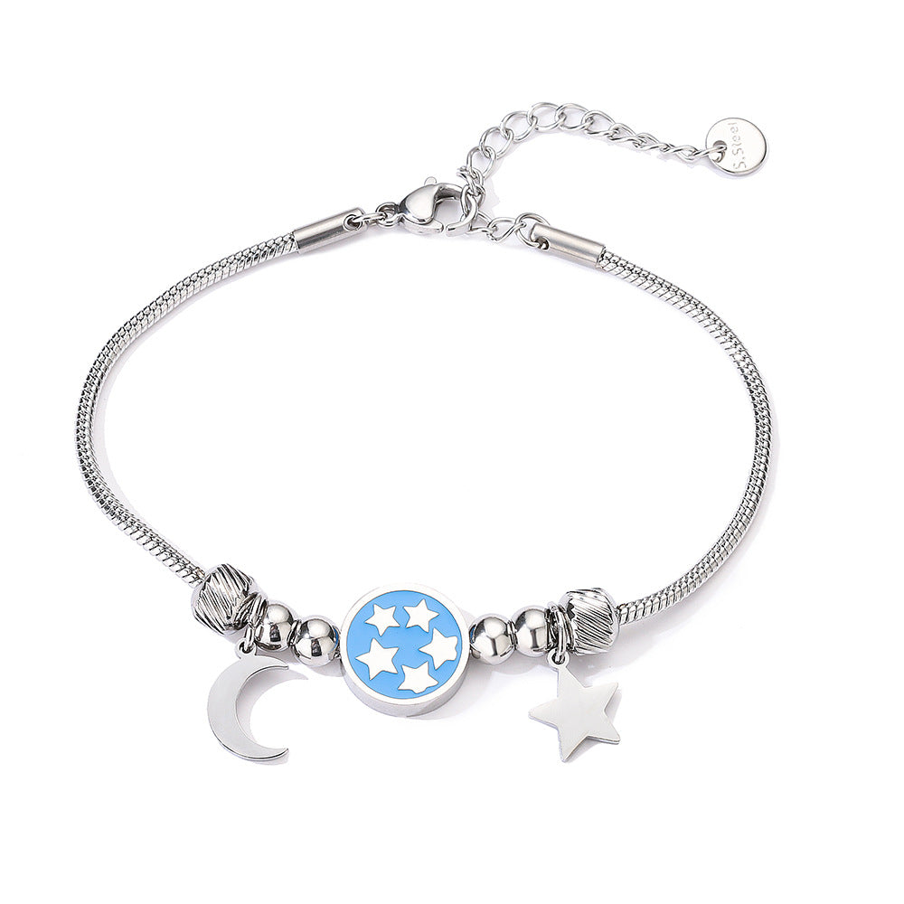 Cute Moon & Star Pendant Link Bracelet