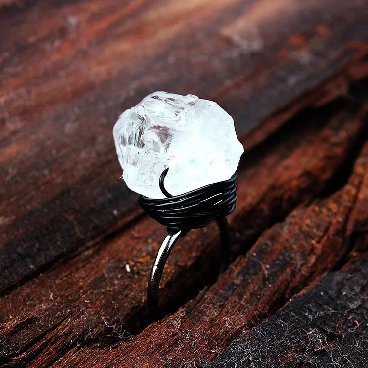 Handmade Natural Stone Crystal Wire Wrap Ring