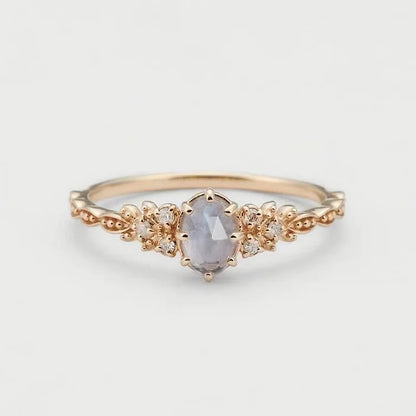 Dainty Blue Labradorite Oval Cut Ring