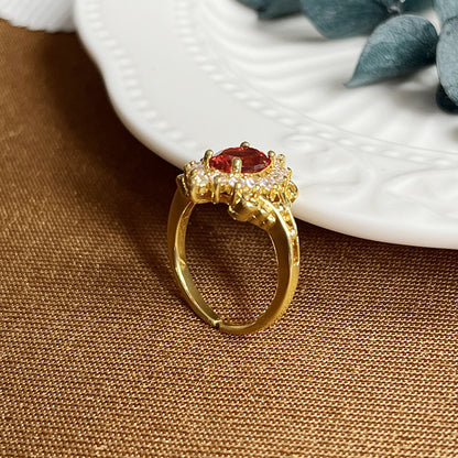 Red Stone Gold Plated Zircon Ring