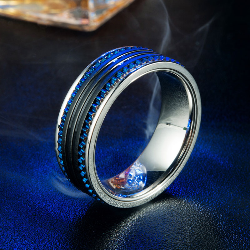 Men's Stainless Steel Blue Gear Ring