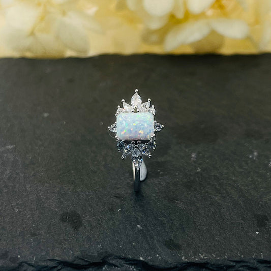 S925 Silver Opal  Inlaid Zircon Ring