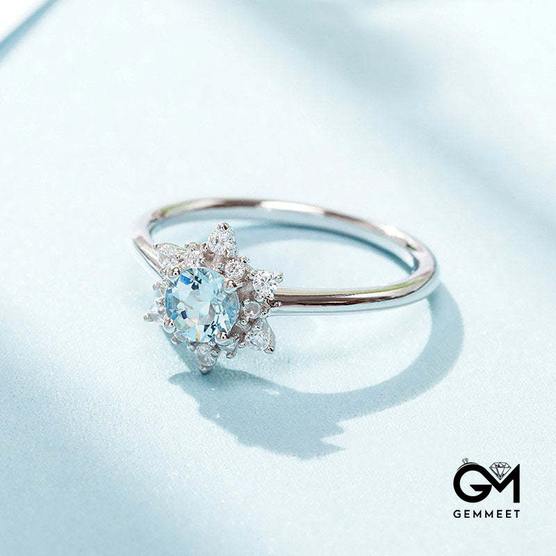 Fashion Aquamarine Snowflake Ring