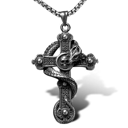 Mens Skull Dragon Cross Necklace