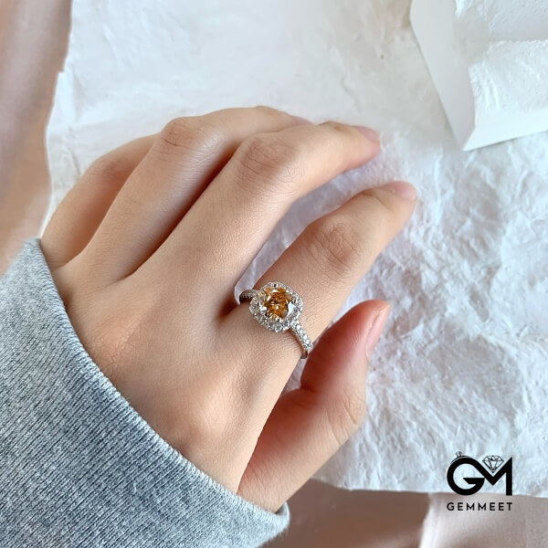 925 Silver Champagne Zircon Little White Zircon Ring