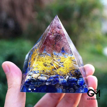 Lapis Lazuli With Strawberry Quartz Tree Of Life Orgone Pyramid