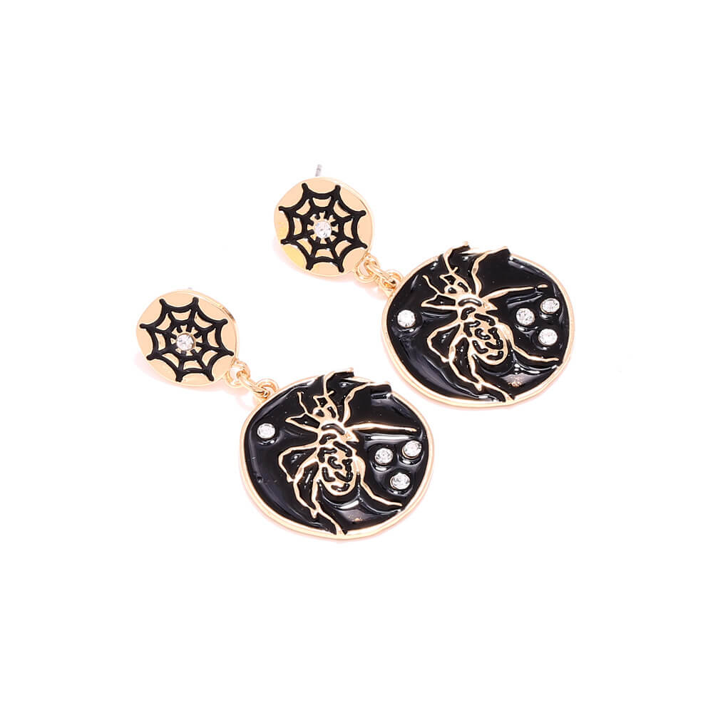 Halloween Inlaid Zircon Spider Earrings Personality Temperament Alloy Dripping Oil Spider Web Earrings Dark Earrings