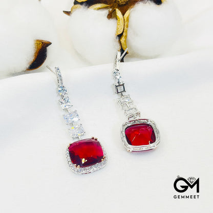 Square Red Stone Drop Earrings