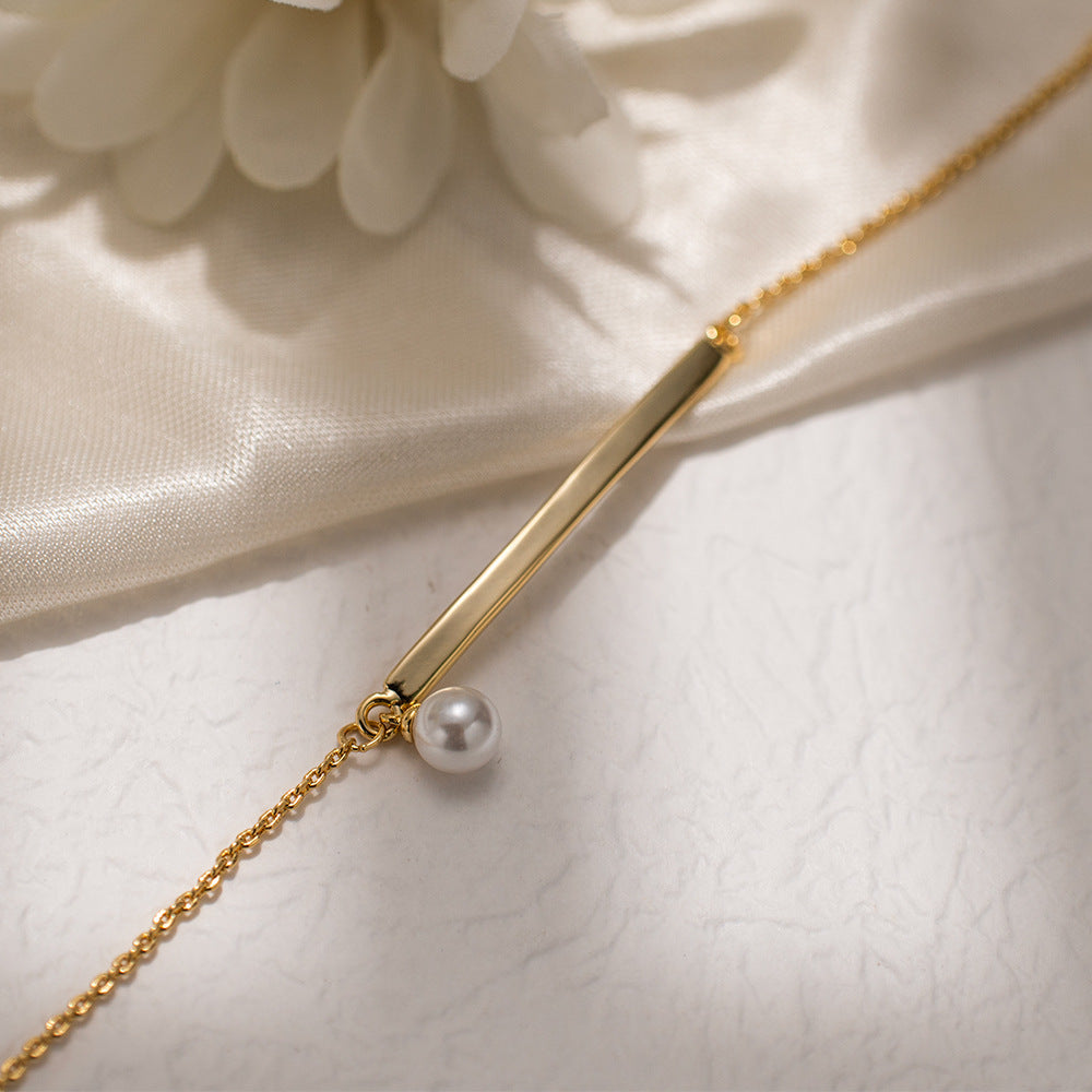 Simple Long Straight Bar Pearl Bracelet