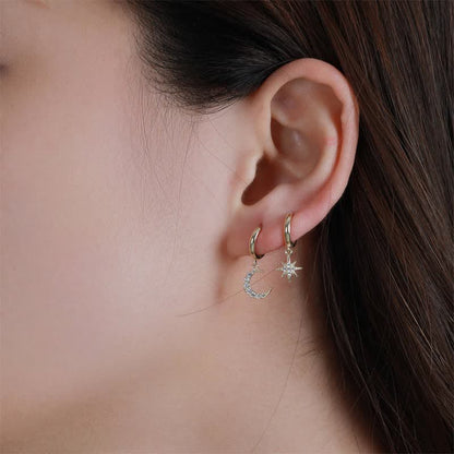 Women's Moon Star Celestial Hoop Earrings