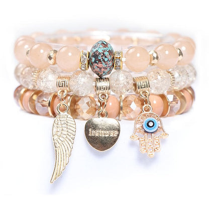 Evil Eye Hamsa Triple Beaded Bracelet Set