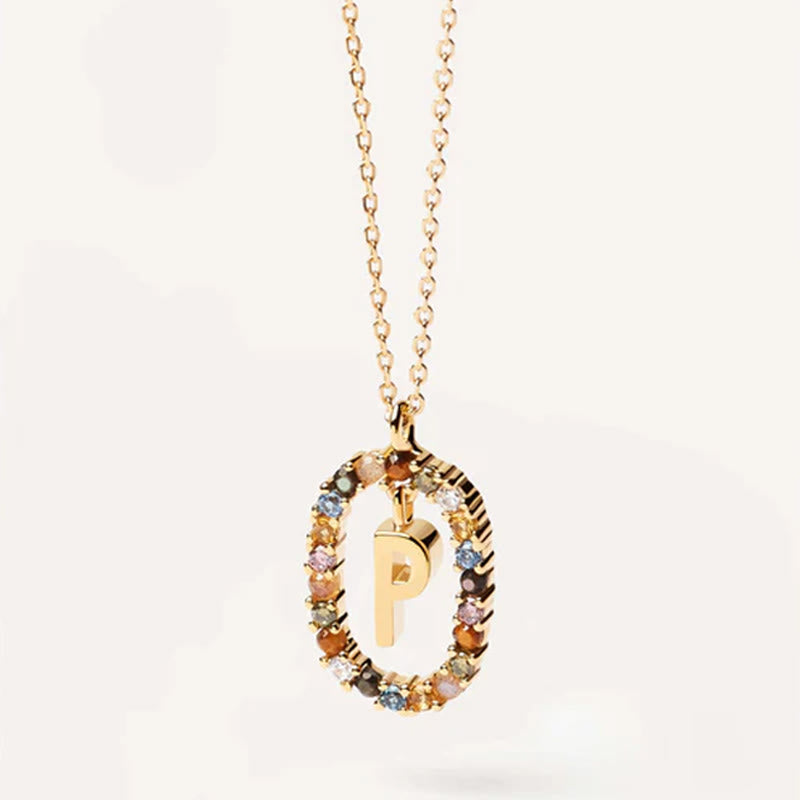 INITIAL LETTER Colourful Zircon Necklace