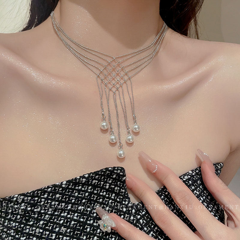 Diamond Pearl Fringe Necklace