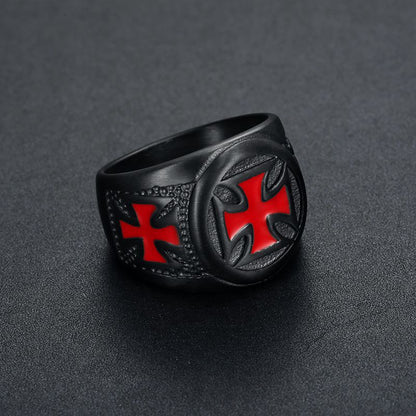 Retro Punk Epoxy Red Men's Black Titanium Steel Ring