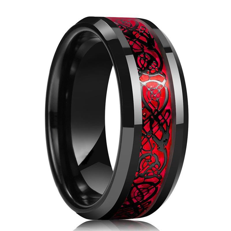 Black Gold Heart Shape Red Stones Love Couple Rings