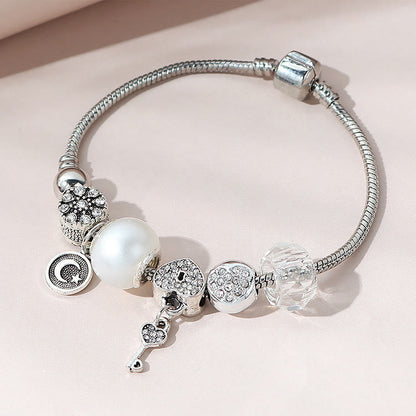 Astral Moon Pearl Glass Silver Bracelet