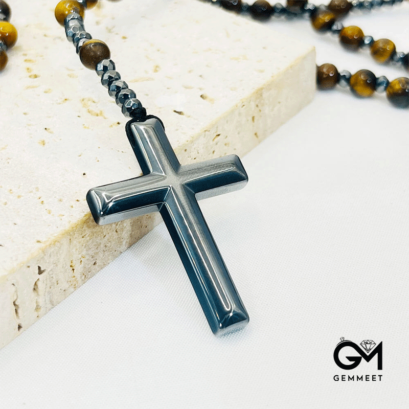 Cross Pendant Agate Black Gallstone Necklace