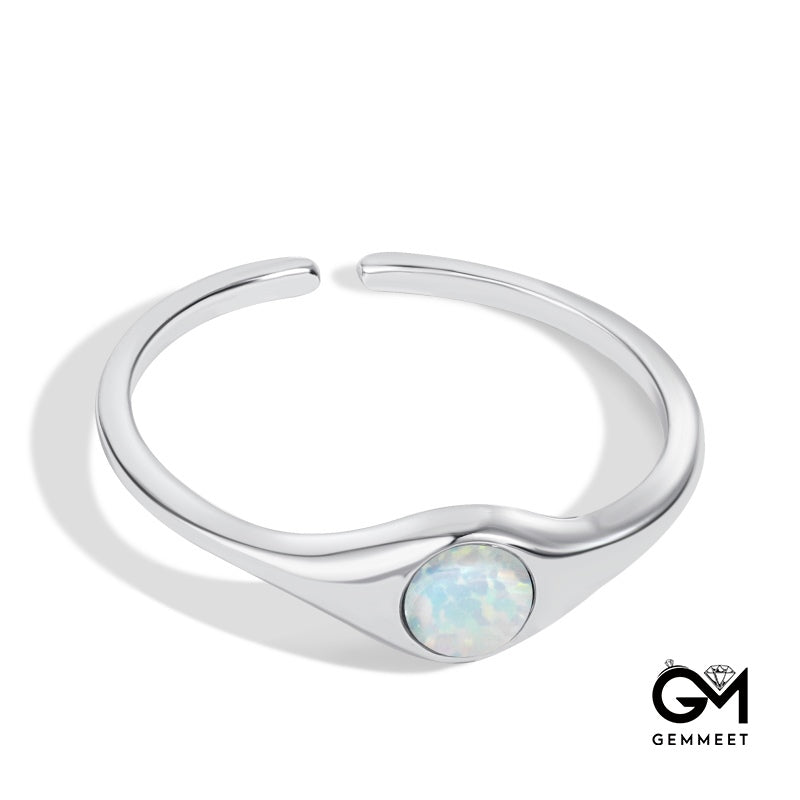 S925 Pure Silver Opal Open Ring