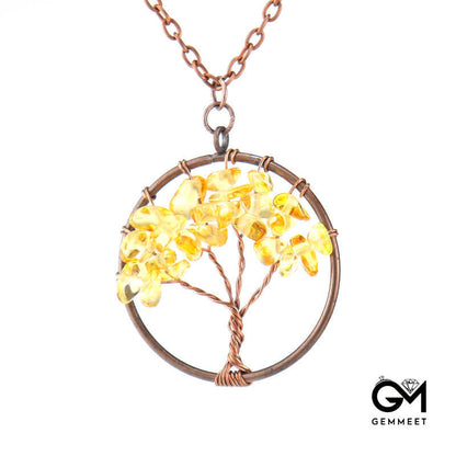 Red Copper Crystal Tree of Life Necklace