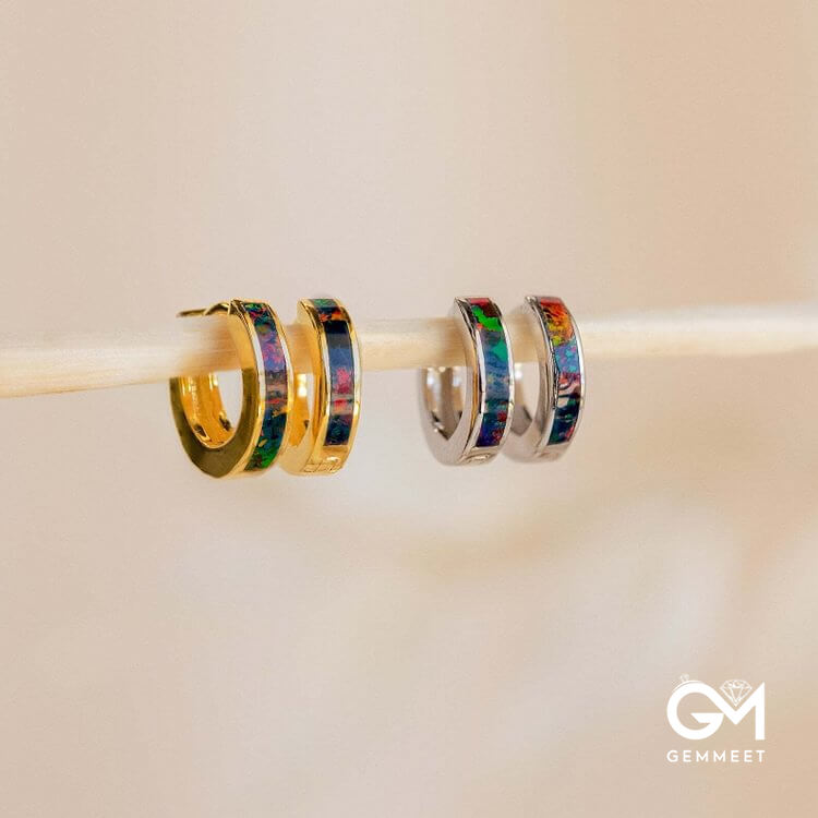 Opal Inlay Huggie Earrings