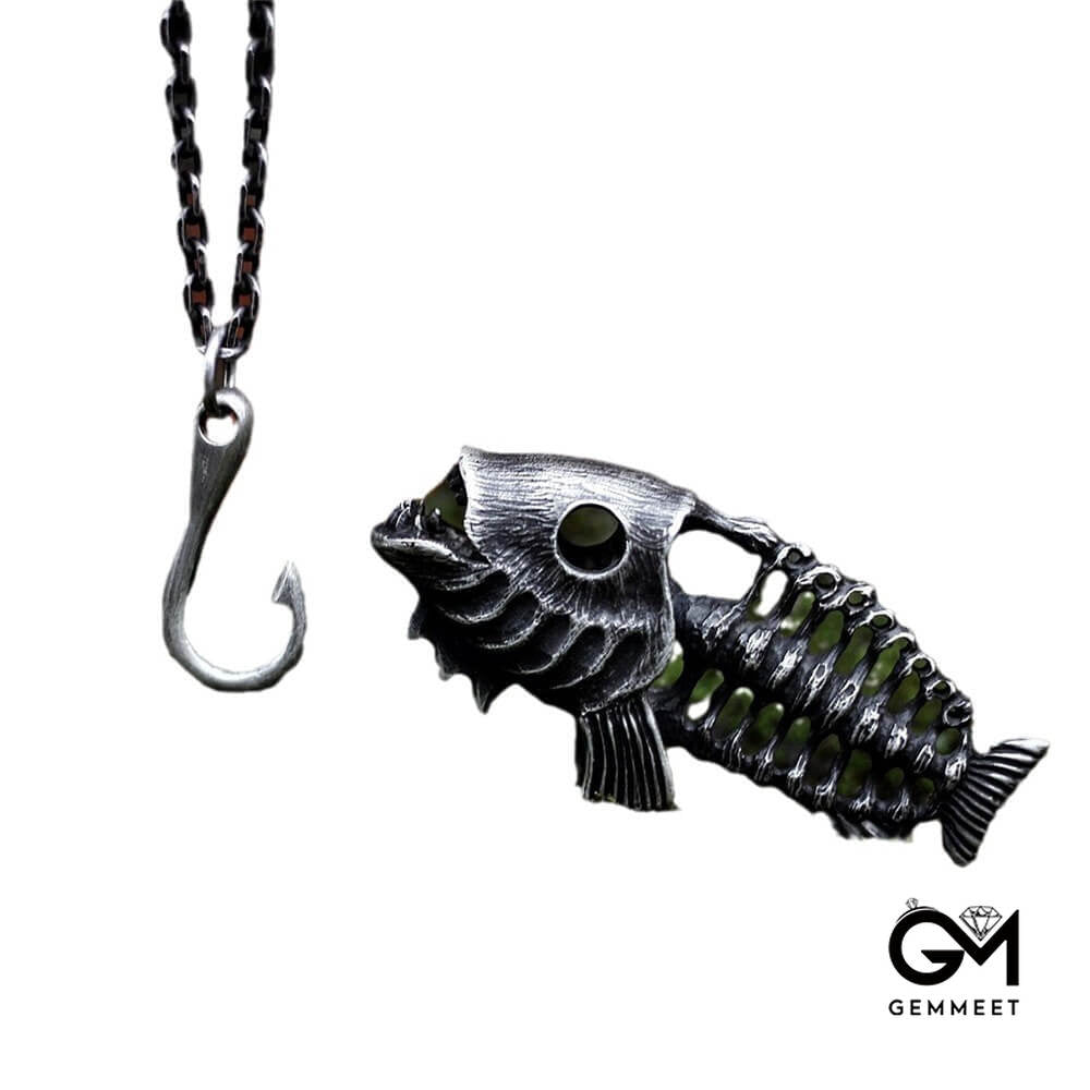 Dark Fishing Bone Halloween Pendant Necklace