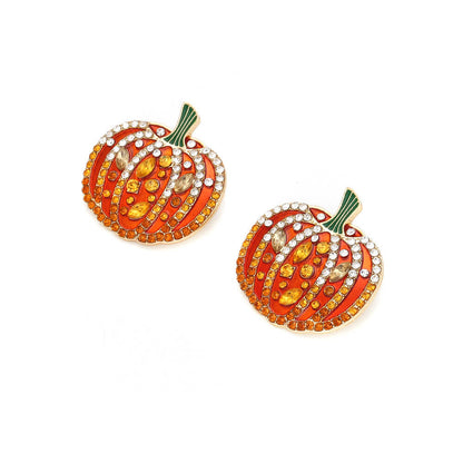 Halloween Colorful Zircon Pumpkin Earrings Personalized Creative Alloy Oil Drop Earrings Retro Fun Earrings