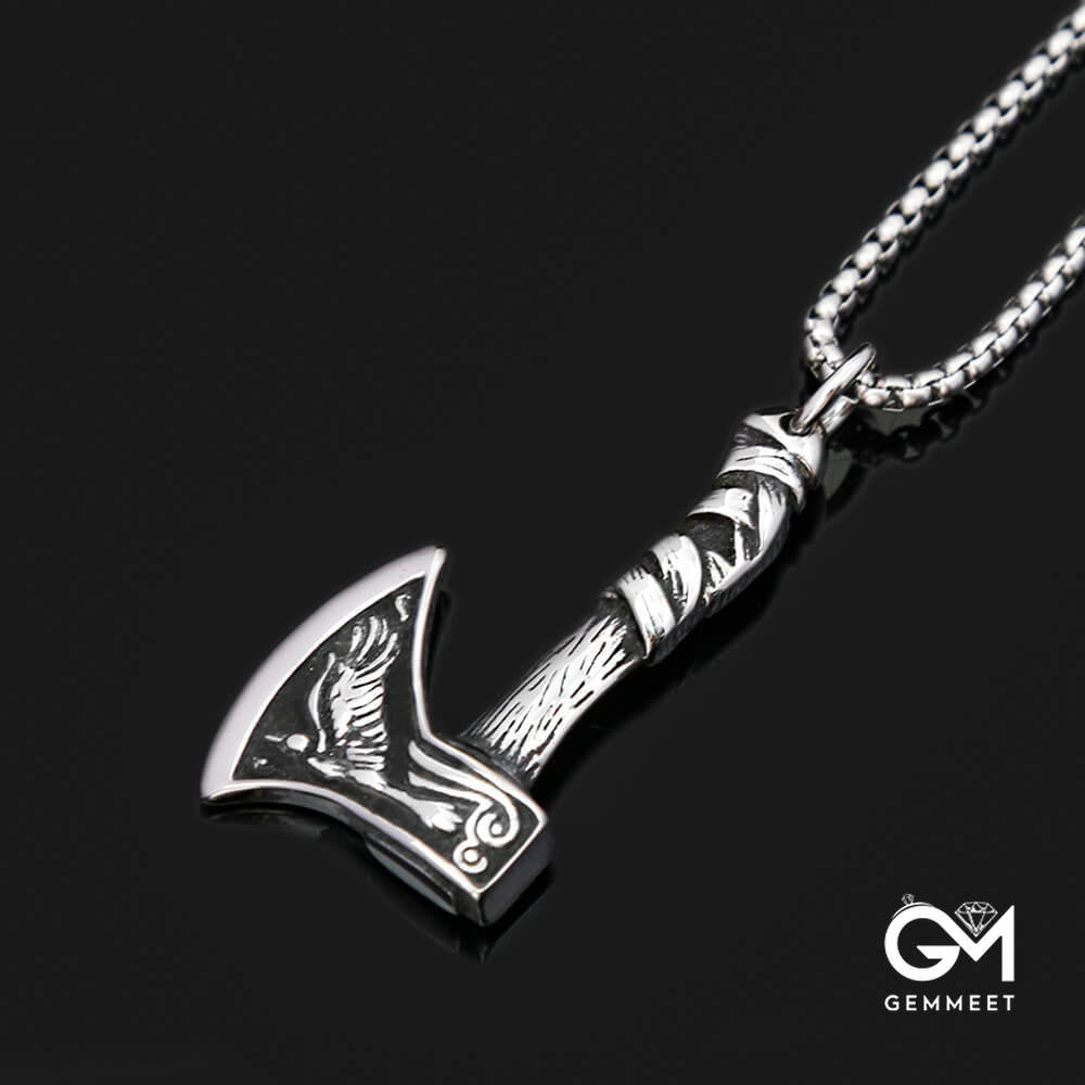 Viking Celtic Wolf Crow Double Axe Necklace