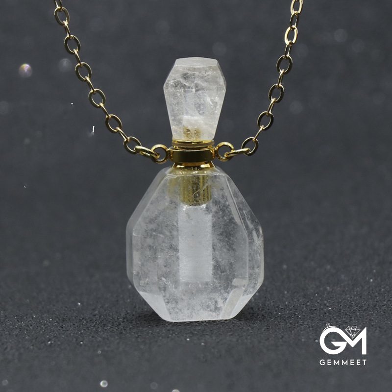 White Crystal Wishing Bottle Pendant Necklace