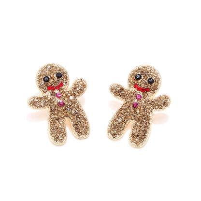 Christmas Cute Earrings Full of Zircon Christmas Gingerbread Man Earrings Sweet Temperament Alloy Diamond Earrings