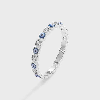 White Golden Round Zircon White Evil Eye Ring