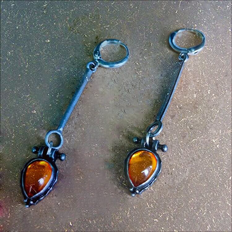 Tribe Water Drop Amber Stone Earrings