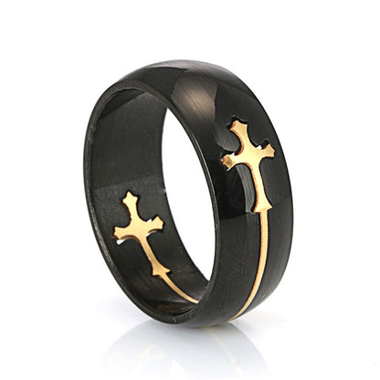 Detachable Cross-shaped Trendy Men's Punk Black Gold Ring