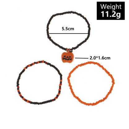 Halloween Hand Wear Mixed Color Rice Bead Pumpkin Bat Bracelet