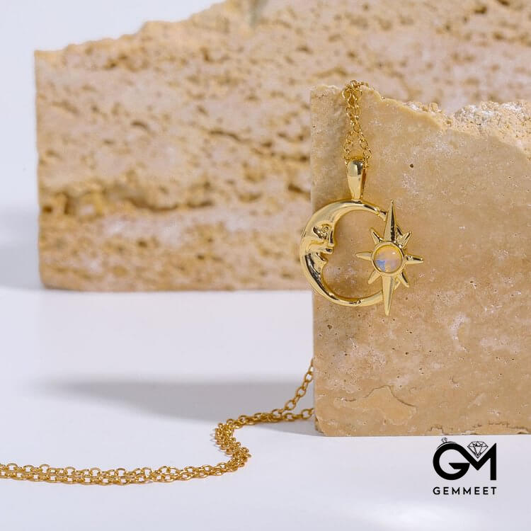 Opal Hollow Star Moon Clavicle Necklace