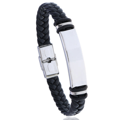 Vintage Leather Woven Stainless Steel Bracelet for Men