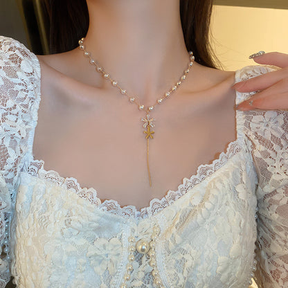 Vintage Pearl Zircon Flower Fringe Necklace