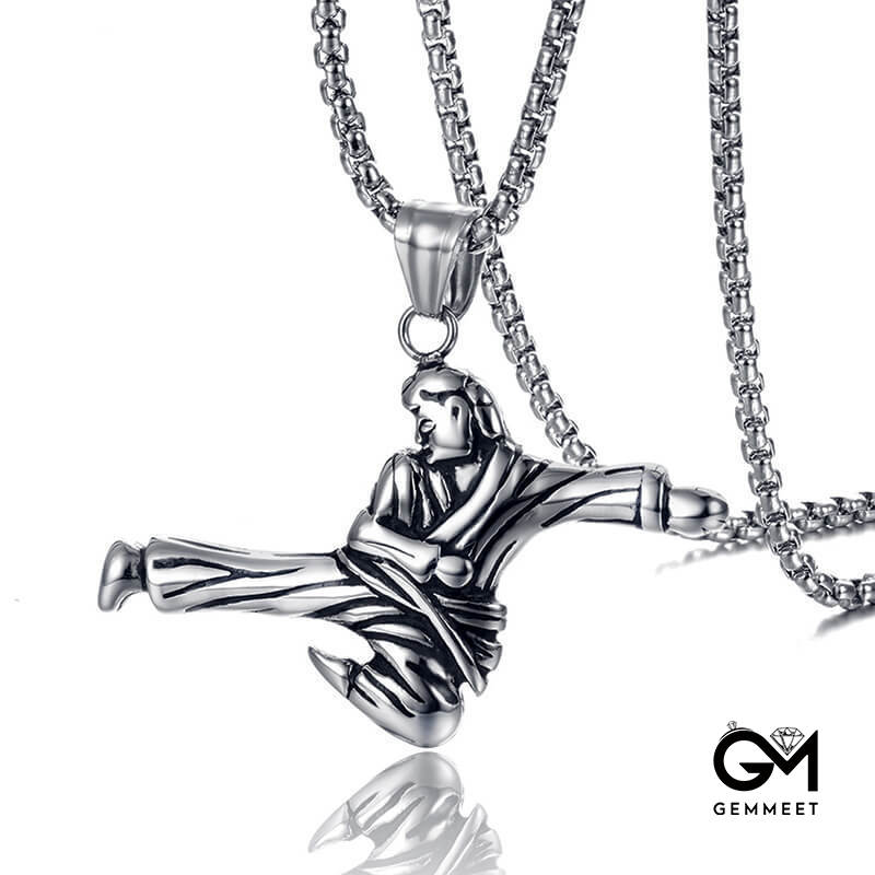 Stainless Steel Judo Figure Pendant Necklace