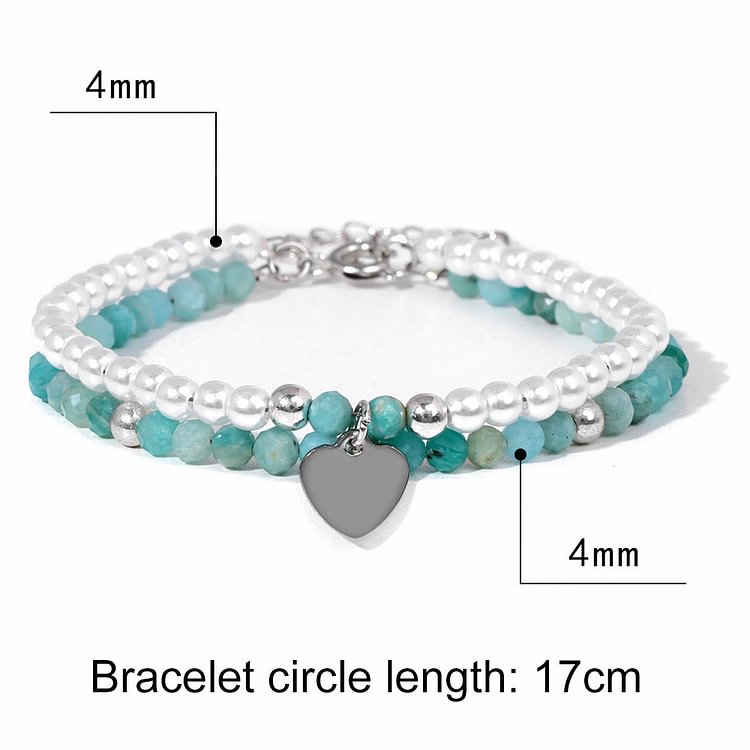 Faceted Stone Pearl Heart Charm Double Layer Bracelet