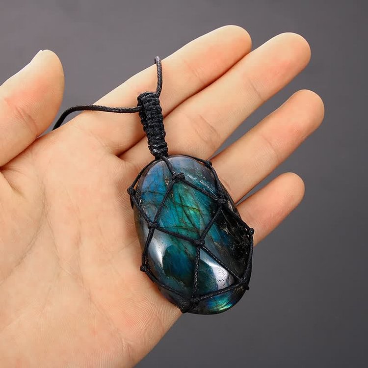 Wrapped Dragons Heart Natural Labradorite Stone Necklace